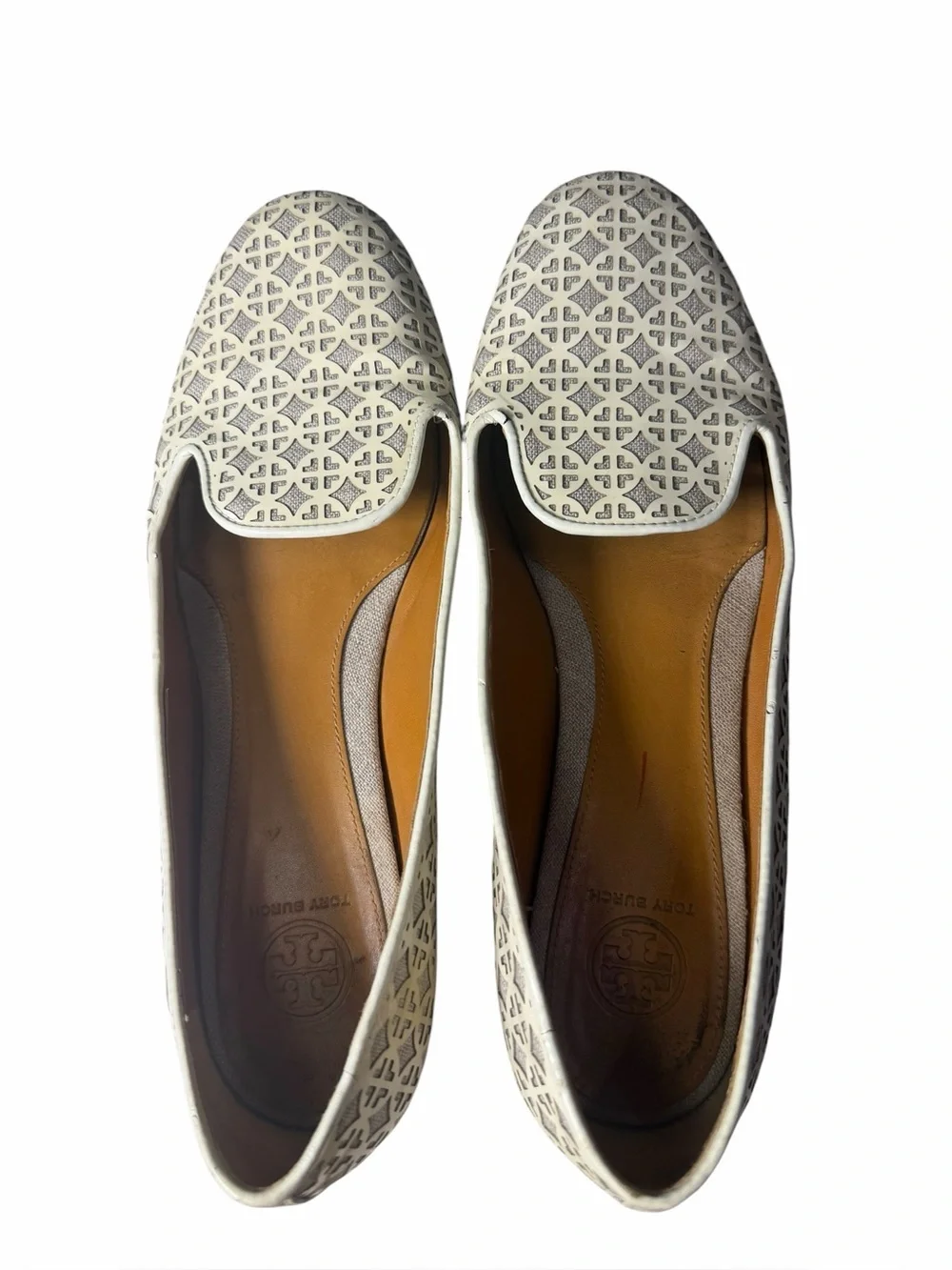 Tory Burch Ivory Laser-Cut Leather Loafers